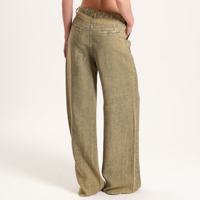 Dixie-Pantalone lino stone wash - salvia