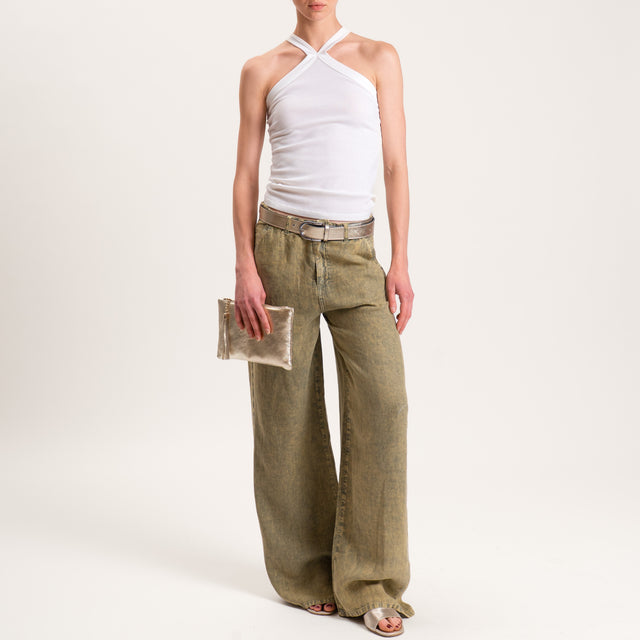 Dixie-Pantalone lino stone wash - salvia