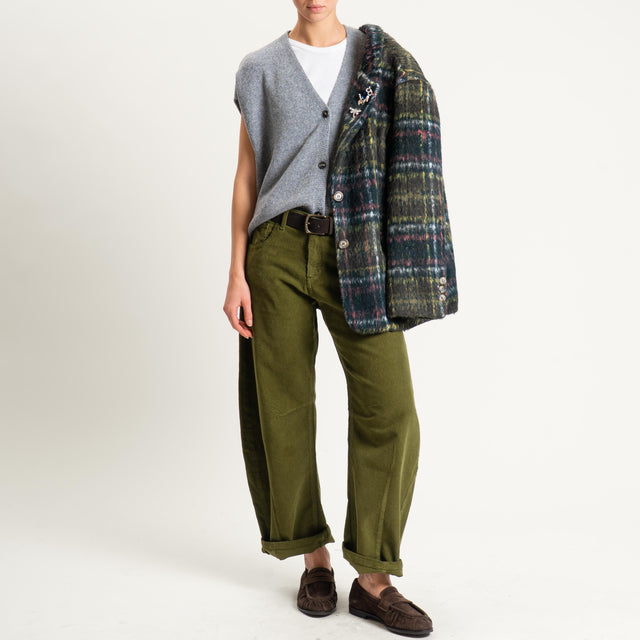 Dixie-Pantalone barrel velluto mille righe - oliva