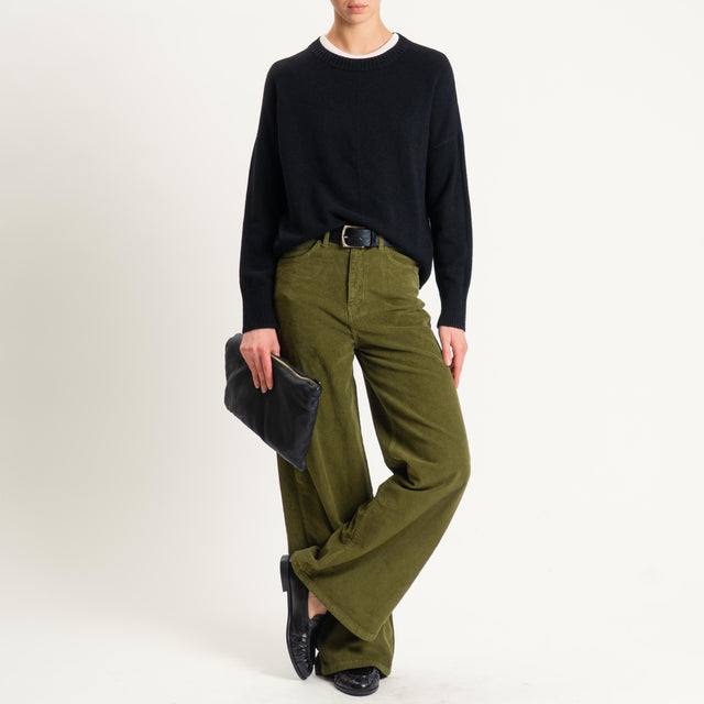 Dixie-Pantalone wide leg velluto mille righe - oliva