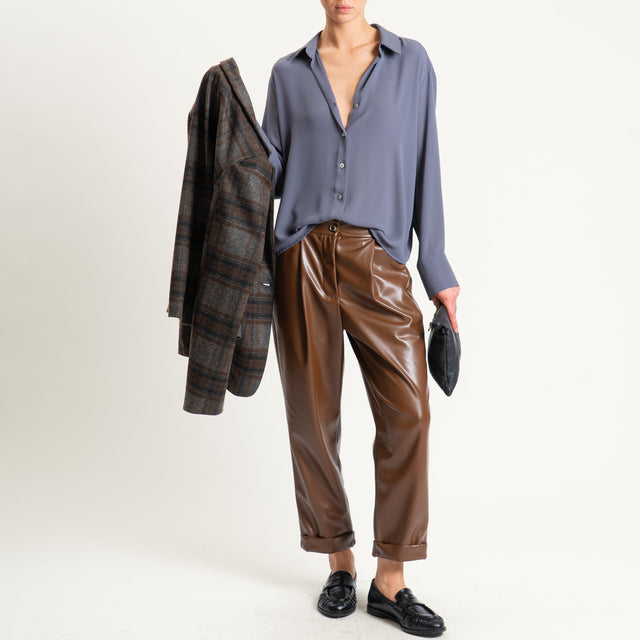Dixie-Pantalone similpelle elastico dietro con pinces e risvolto- bruciato