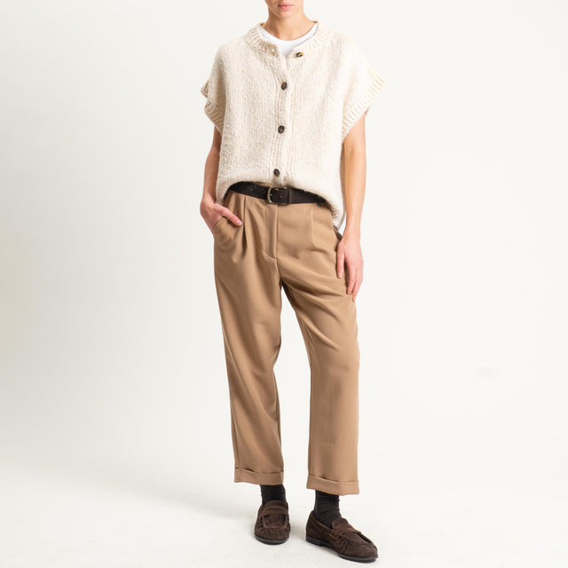 Dixie-Pantalone con pinces elastico dietro - cammello
