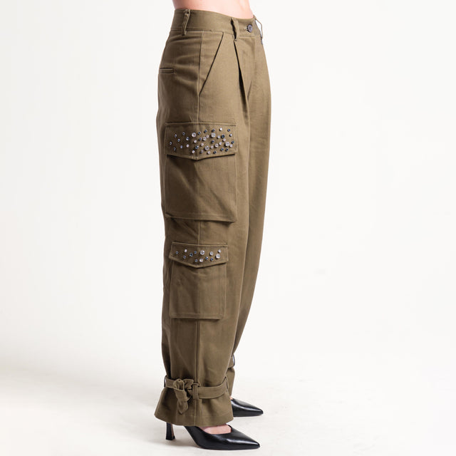 Dixie-Pantalone cargo con strass - militare