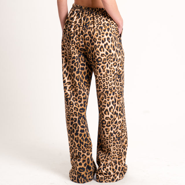 Dixie-Pantalone animalier elastico in vita - sand/nero