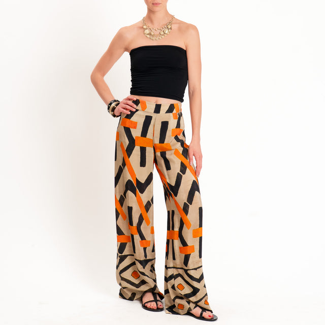 Dixie-Pantalone fantasia elastico dietro - sand/nero/orange