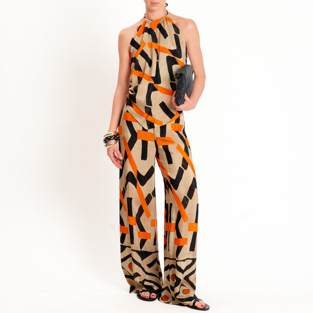 Dixie-Pantalone fantasia elastico dietro - sand/nero/orange