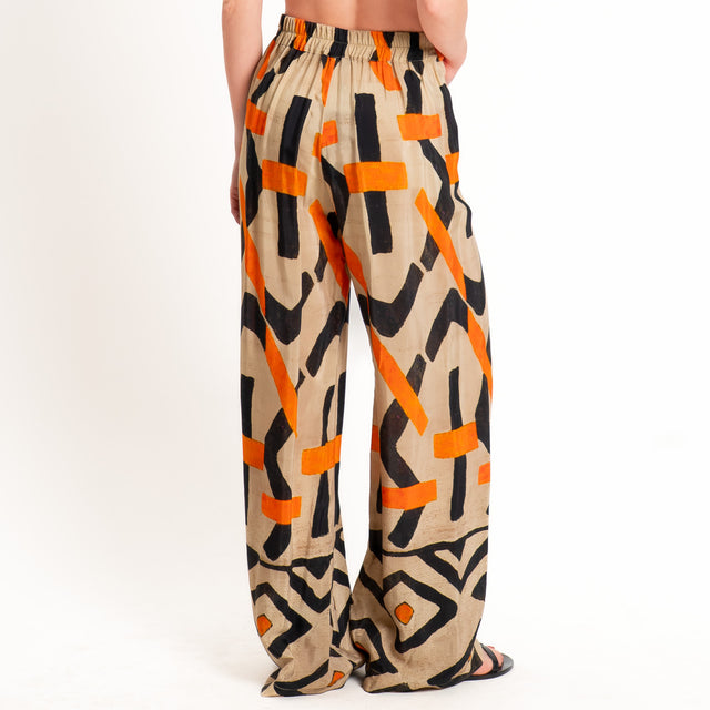 Dixie-Pantalone fantasia elastico dietro - sand/nero/orange