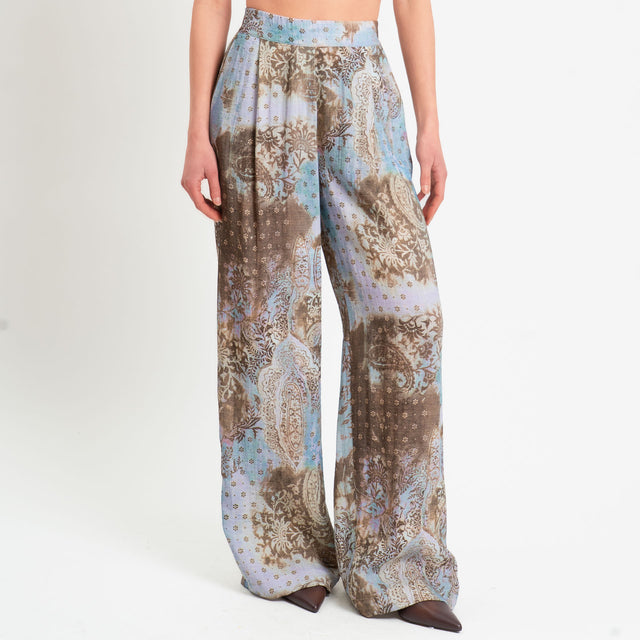 Dixie-Pantalone fantasia elastico dietro - celeste/moro