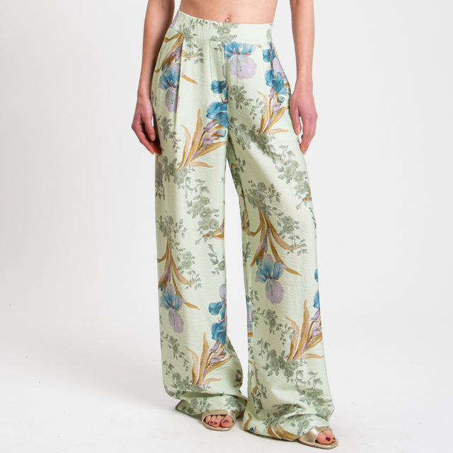 Dixie-Pantalone fantasia floreale elastico dietro - acqua/turchese/olio