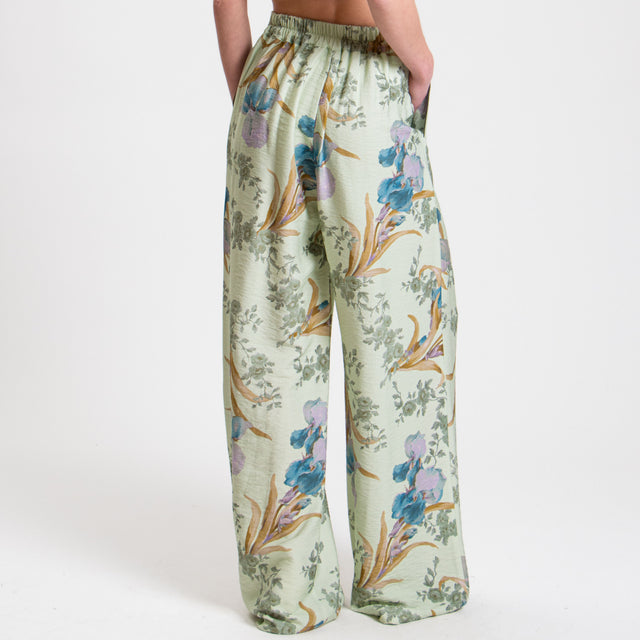 Dixie-Pantalone fantasia floreale elastico dietro - acqua/turchese/olio