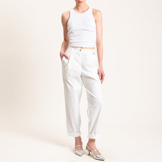Dixie-Pantalone con pinces cotone elasticizzato - latte