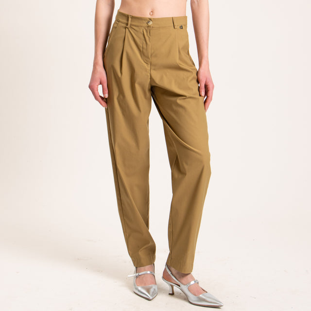 Dixie-Pantalone con pinces cotone elasticizzato - camel