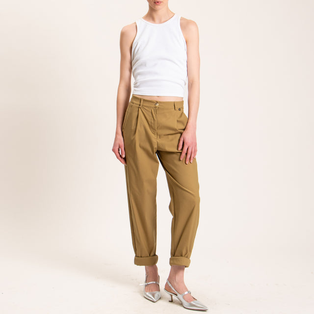 Dixie-Pantalone con pinces cotone elasticizzato - camel