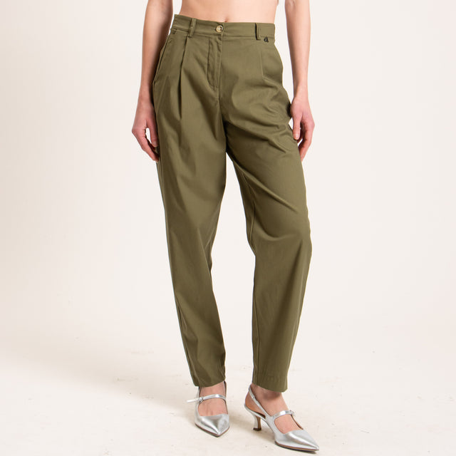 Dixie-Pantalone con pinces cotone elasticizzato - militare