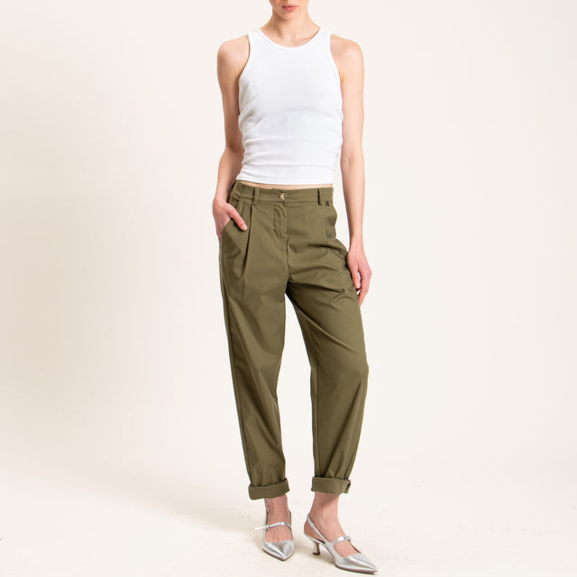 Dixie-Pantalone con pinces cotone elasticizzato - militare
