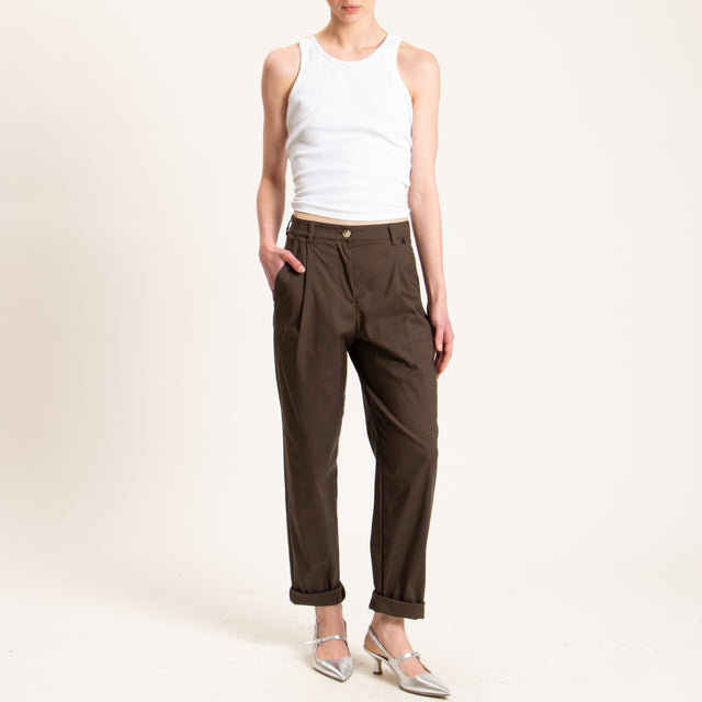Dixie-Pantalone con pinces cotone elasticizzato - moro
