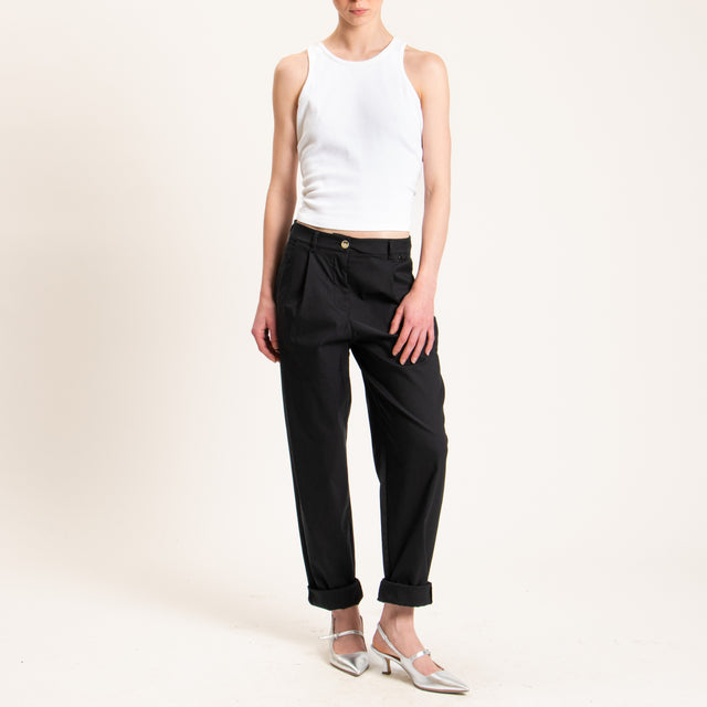 Dixie-Pantalone con pinces cotone elasticizzato - nero