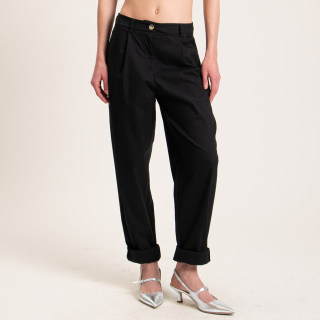 Dixie-Pantalone con pinces cotone elasticizzato - nero