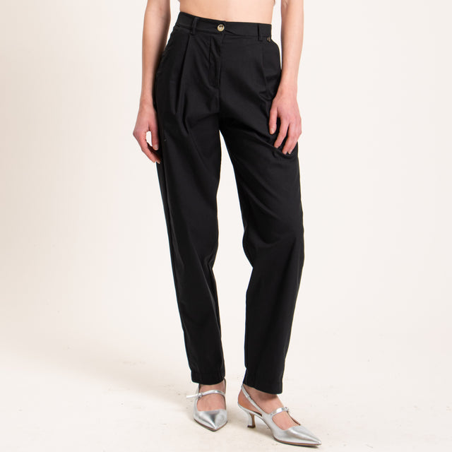 Dixie-Pantalone con pinces cotone elasticizzato - nero