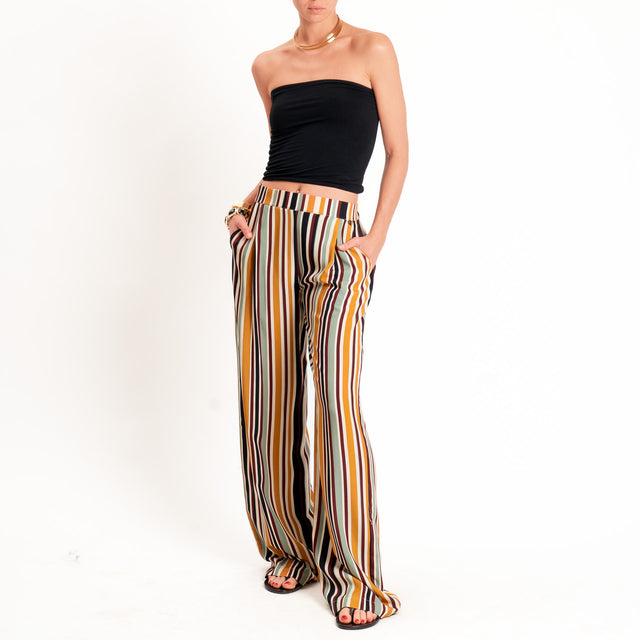 Dixie-Pantalone righe elastico dietro - senape/burro/vino