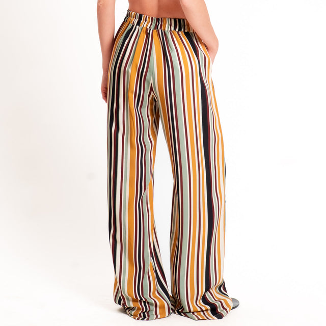 Dixie-Pantalone righe elastico dietro - senape/burro/vino