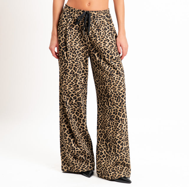 Dixie-Pantalone animalier elastico in vita - beige/nero