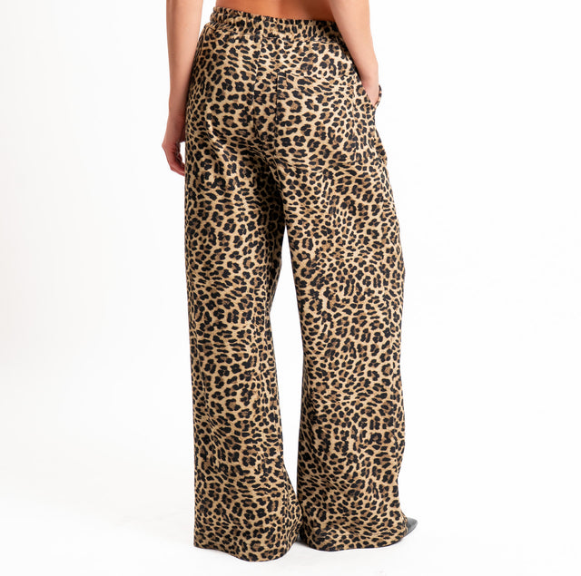 Dixie-Pantalone animalier elastico in vita - beige/nero