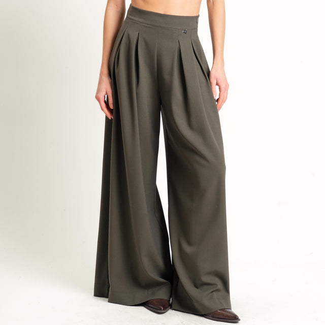 Dixie-Pantalone wide leg con pinces - militare