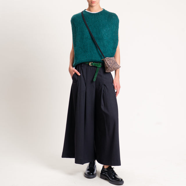 Dixie-Pantalone cropped con pinces elastico in vita - nero
