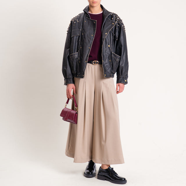 Dixie-Pantalone cropped con pinces elastico in vita - sand