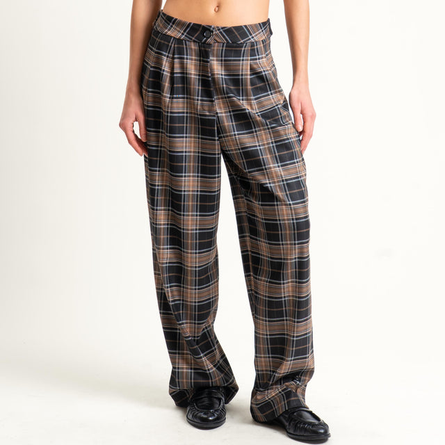 Dixie-Pantalone check con pinces - nero/moro