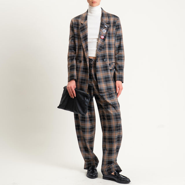 Dixie-Pantalone check con pinces - nero/moro