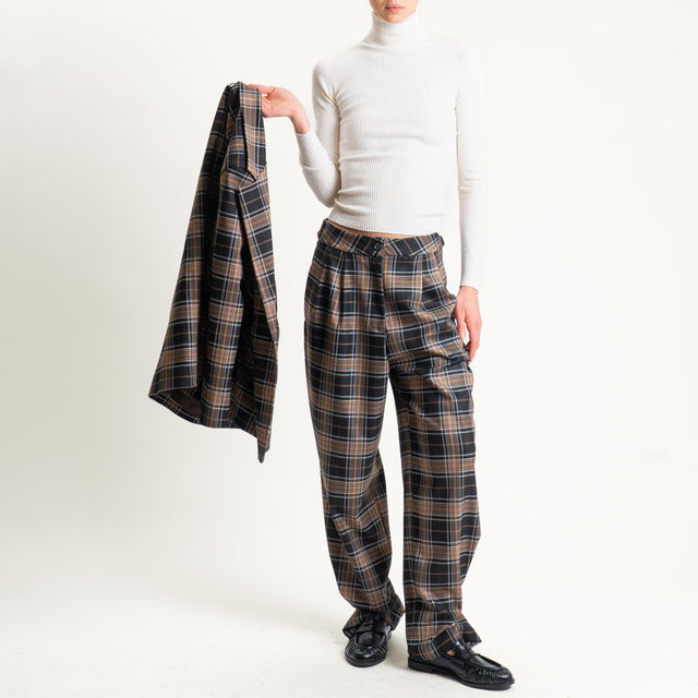Dixie-Pantalone check con pinces - nero/moro