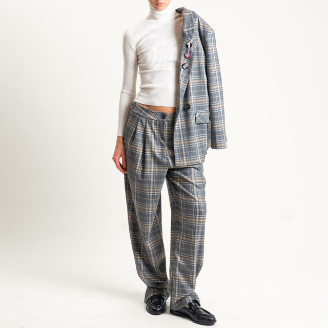 Dixie-Pantalone check con pinces - grigio/nero