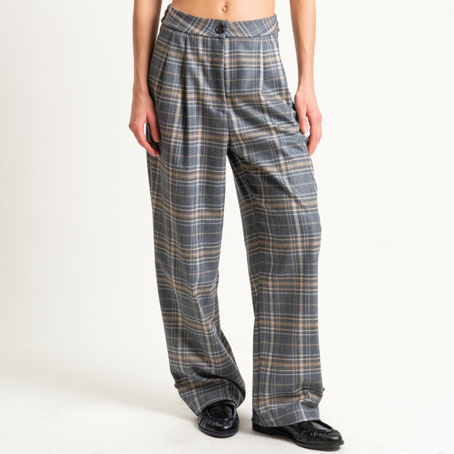Dixie-Pantalone check con pinces - grigio/nero