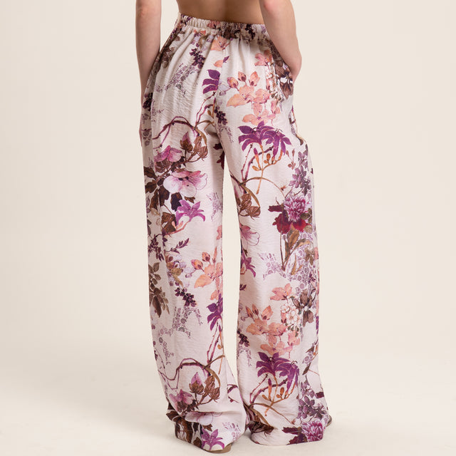 Dixie-Pantalone viscosa goffrato fantasia floreale - cipria/moro/ciclamino