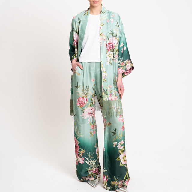 Dixie-Pantalone satin fantasia floreale - acqua/verde/rosa