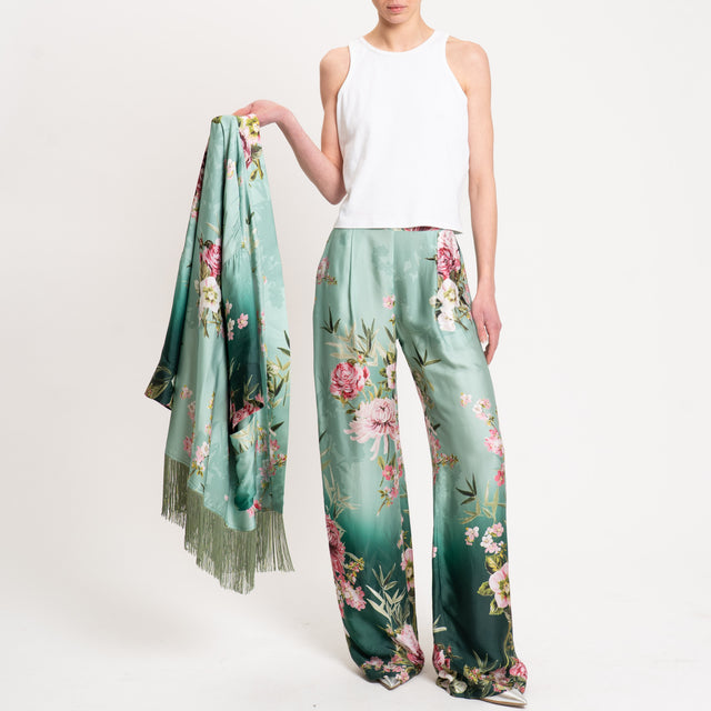 Dixie-Pantalone satin fantasia floreale - acqua/verde/rosa