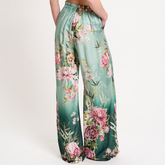 Dixie-Pantalone satin fantasia floreale - acqua/verde/rosa
