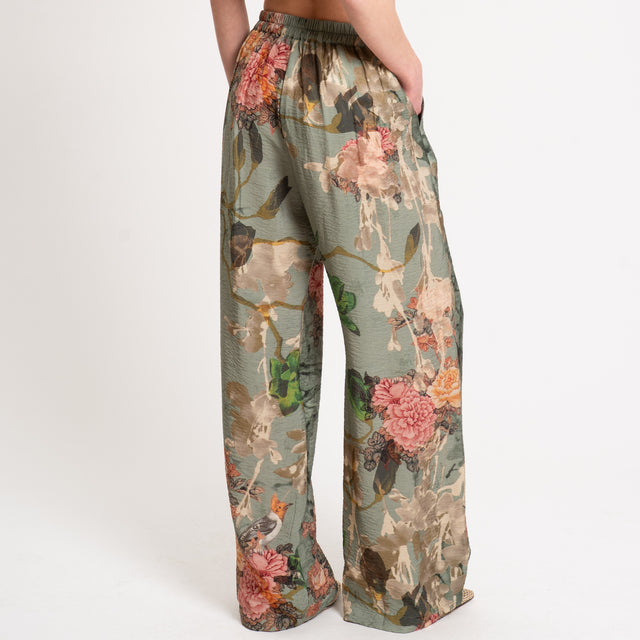Dixie-Pantalone fantasia floreale - militare/olio/rosa