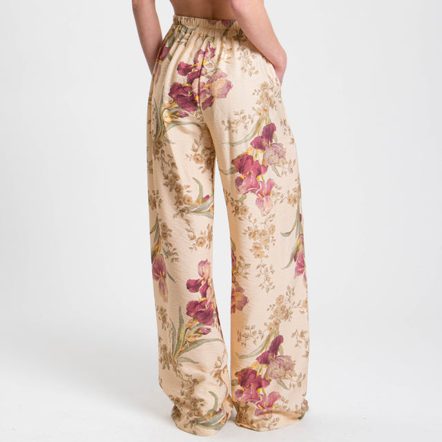 Dixie-Pantalone fantasia floreale con pinces - nude/salvia/malva