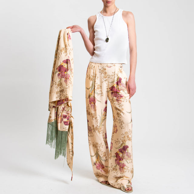 Dixie-Pantalone fantasia floreale con pinces - nude/salvia/malva