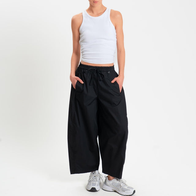 Dixie-Pantalone popeline balloon elastico in vita - nero