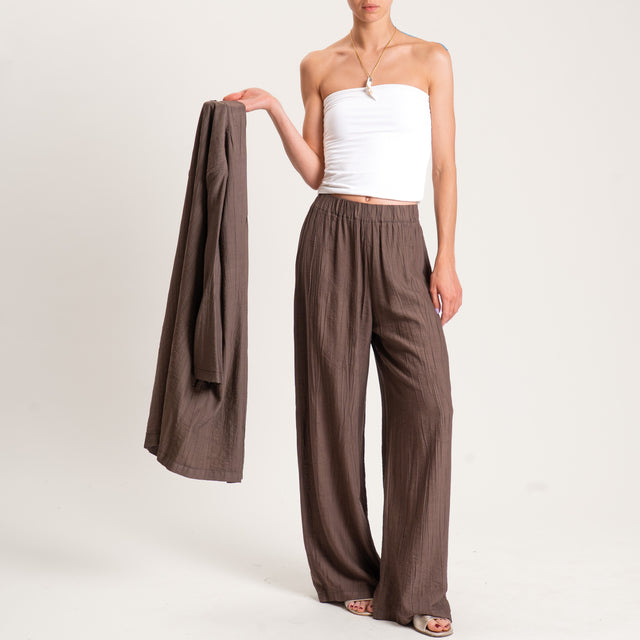 Dixie-Pantalone viscosa goffrato elastico in vita - moro