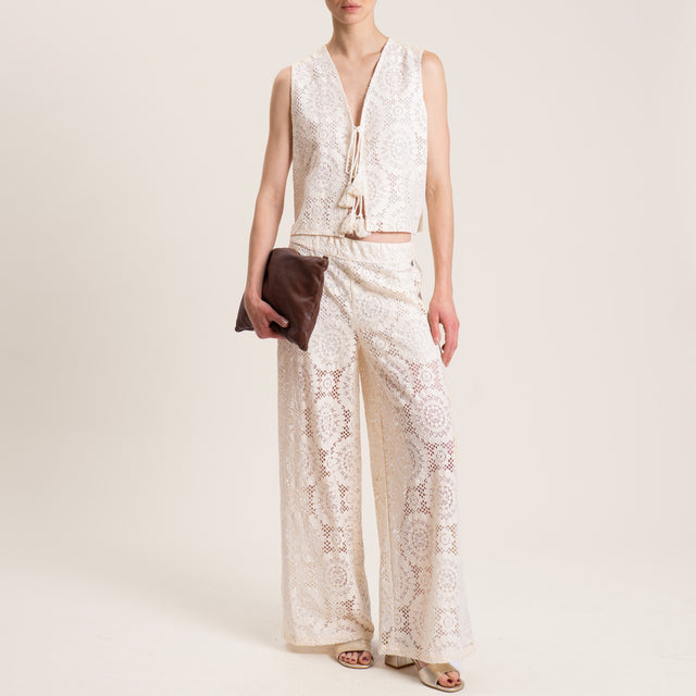Dixie-Pantalone in pizzo con elastico - panna
