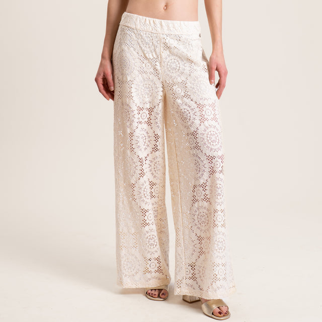 Dixie-Pantalone in pizzo con elastico - panna