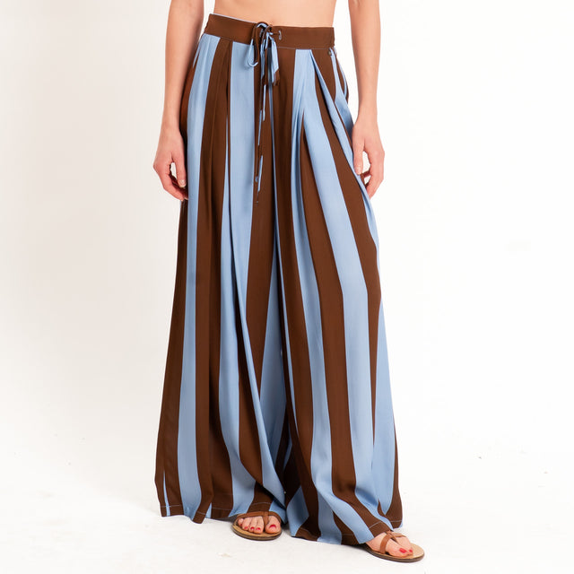 Dixie-Pantalone a righe elastico dietro - celeste/tabacco