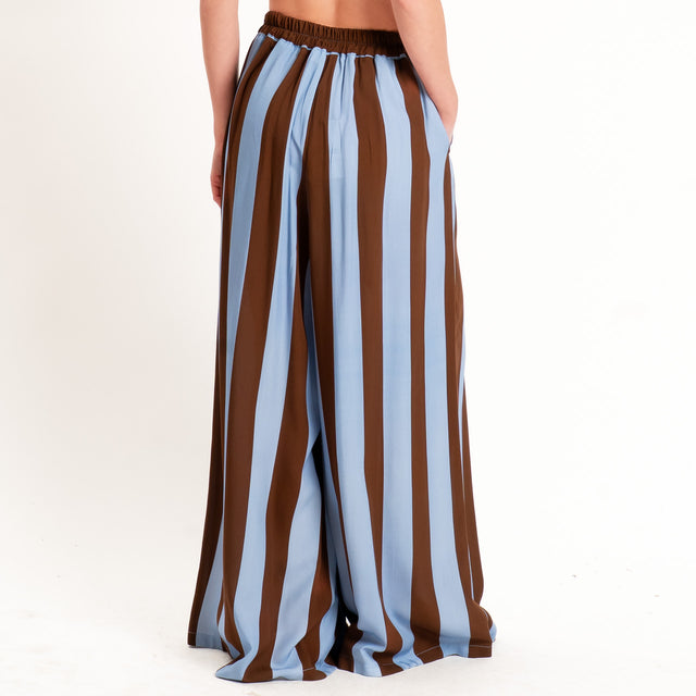 Dixie-Pantalone a righe elastico dietro - celeste/tabacco