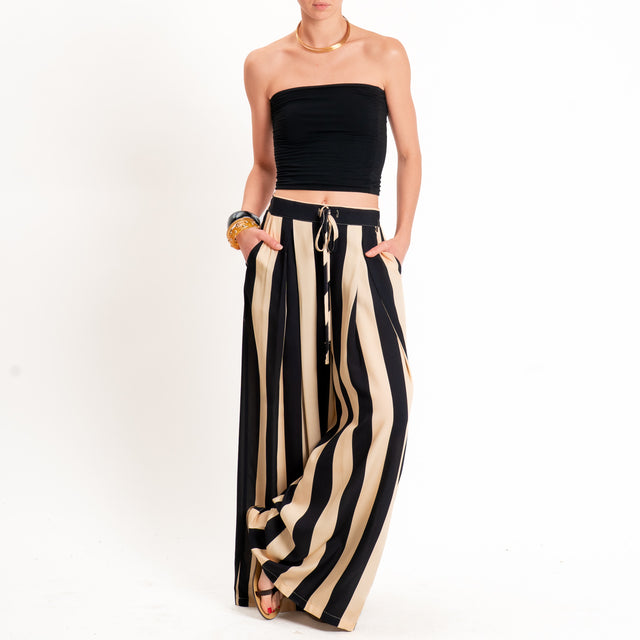 Dixie-Pantalone a righe elastico dietro - beige/nero