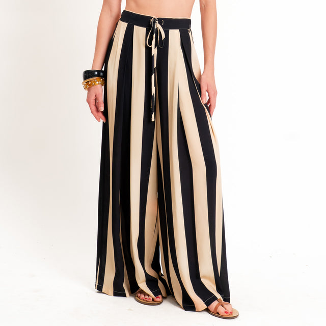 Dixie-Pantalone a righe elastico dietro - beige/nero